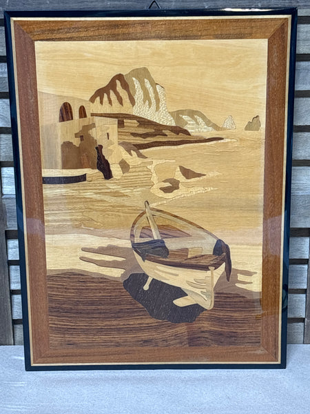 Italian Marquetry Art of Boat - AS IS