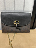 Coach Black Pebbled Leather Foldover Crossbody Bag with Gold Tone Chain Strap