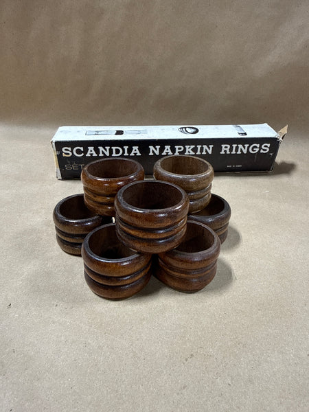 Set Of 6 Wooden Scandinavian Napkin Rings With Box