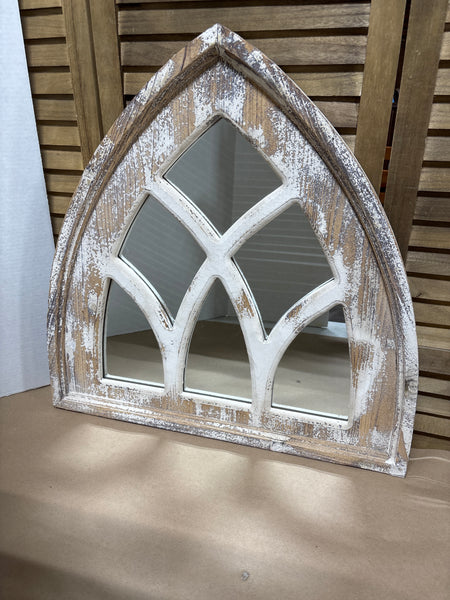 White Washed Arched Window/Mirror