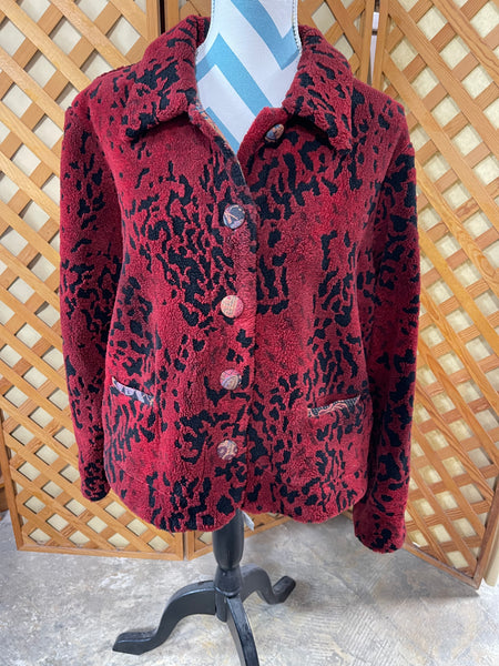 W’s Coldwater Creek Animal Print Fleece w/Tapestry Buttons, Petite L