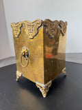 Antique Brass Embossed Coal Box with Double Lion Heads