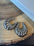Fluted Shrimp Hoop Sterling Silver Earrings