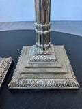 Pair of Vintage Neoclassical Column Silver Plate Candlesticks