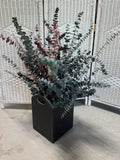 Dried Eucalyptus Arrangment in Faux Black Leather Bin