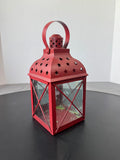 Small Red Metal Lantern with Star Cut Outs