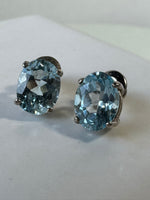 3.50 Carat Oval Faceted Natural Aquamarine Silver Earrings