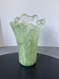 Green Swirl Murano Style Ruffle Vase