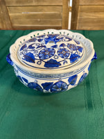 Blue And White Floral Pot With Lid