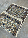 Hand Woven Rug (cream/tan/blue) 6' fringe to fringe x 2'10"