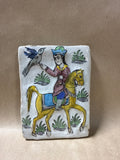 Persian Iznik Qajar Style Ceramic Pottery Tile Man on Horse