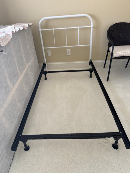 Twin White Metal Headboard with Metal Frame