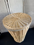 Wicker Woven Round Lidded Hamper with Linen Liner