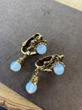 Faux Moonstone Bronze Tone Drop Clip Earrings