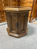 Octagonal End Table with Cabinet and Glass Top
