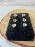 3-Piece Faceted Cubic Zirconia Gold Tone Stud Earrings