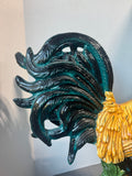 2FT Blue Sky XL Majolica Ceramic Rooster