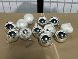 12 pc Glass Ornament Lot, Silver and White