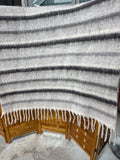 Pottery Barn Grey Striped Throw Blanket With Fringe