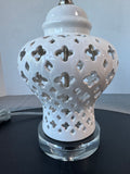 White Open Lace Ceramic Urn Lamp (WORKS)