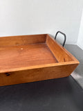 Wooden Serving Tray With Black Metal Handles By Threshold