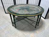 Green Painted Oval Coffee Table with Decorative Plastic Tray