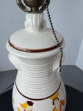 Hand Painted Folk Style Glazed Pottery Lamp (WORKS)