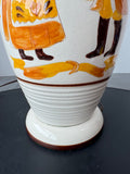 Hand Painted Folk Style Glazed Pottery Lamp (WORKS)