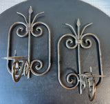 Pair of Primitive Style Wrought Iron Scroll Wall Sconces