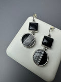 Black & White Geometric Silver Tone Drop Earrings