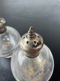 Pair of Vintage Glass Salt & Pepper Shakers with Sterling Silver Caps