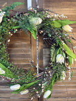 White Tulip Greenery Wreath