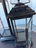 Pair of Heavyweight Black Metal & Glass Lanterns