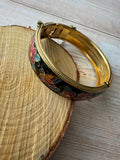 Black Butterfly Floral Cloisonné Hinged Bangle Bracelet