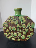 Green Crackled Gingko Leaf Embossed Glazed Pottery Vase