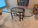 Glass Top Dining Table with Wooden Asian Style Base, NO CHAIRS***HEAVY ITEM***READ DETAILS ON PICK UP POLICY***