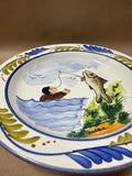 Italian Fish Catching Man Upside Down World Decorative Plate