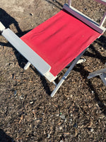 Pair of Gold Medal White & Red Folding Director’s Chairs AS IS (READ DESCRIPTION CAREFULLY)