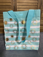 Thirty One Tote Bag, teal/gold tones