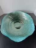 Large Iridescent Turquoise Reverse Painted Wave Centerpiece Bowl