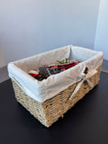 Lined Basket of Assorted Glittery Christmas Ornaments