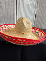 Trio of Red Rimmed Straw Sombreros