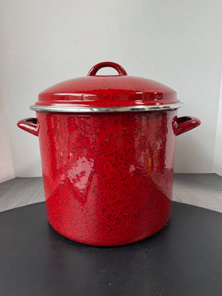 Paula Deen Red Speckled Enamel Lidded Stock Pot