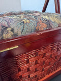 Dark Stained Wooden & Woven Vintage Sewing Basket