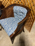 Cane Chairs with Blue & White Upholstery, Set of 2/Pair