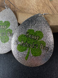 Happy St. Patrick’s Day Silver Tone Teardrop Earrings