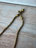 Gold Beaded Vintage Bib Necklace with Etched Metal Leaves