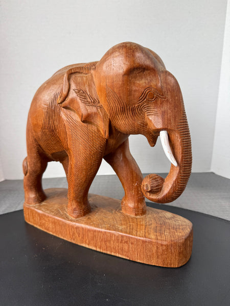 Large Vintage Hand Carved Wooden Elephant