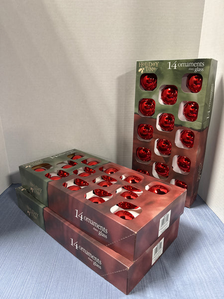 (A) Lot Of Rauch Red Glass Ornaments // 3 Boxes 14 In Each Box