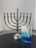 Kirklands Apropos Silver Tone Menorah with Box of Menorah Candles